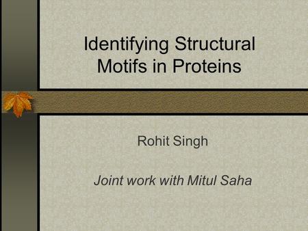 Identifying Structural Motifs in Proteins Rohit Singh Joint work with Mitul Saha.