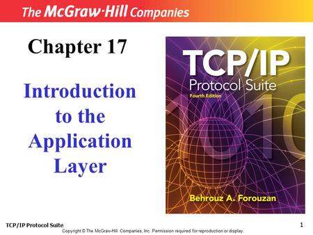 TCP/IP Protocol Suite 1 Copyright © The McGraw-Hill Companies, Inc. Permission required for reproduction or display. Chapter 17 Introduction to the Application.