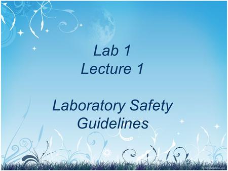 Lab 1 Lecture 1 Laboratory Safety Guidelines. Objectives Provide simple guidelines that may be useful in the event of fire, medical emergency, chemical,