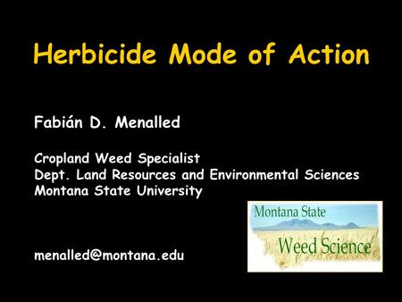 Herbicide Mode of Action Fabián D. Menalled Cropland Weed Specialist Dept. Land Resources and Environmental Sciences Montana State University