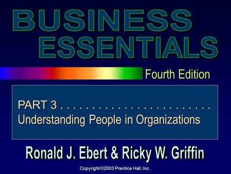 Fourth Edition Copyright ©2003 Prentice Hall, Inc. PART 3........................ Understanding People in Organizations.