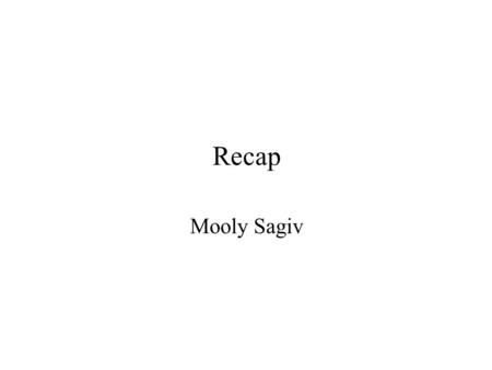 Recap Mooly Sagiv. Outline Subjects Studied Questions & Answers.