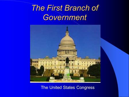 The First Branch of Government The United States Congress.