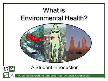 Integrated Environmental Health Middle School Project University of Washington © 2005 1 What is Environmental Health? A Student Introduction Outside Inside.