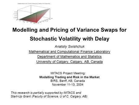 Modelling and Pricing of Variance Swaps for Stochastic Volatility with Delay Anatoliy Swishchuk Mathematical and Computational Finance Laboratory Department.