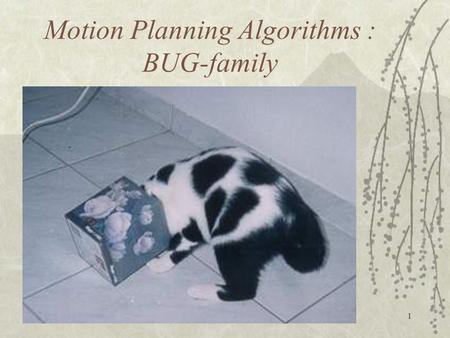 1 Motion Planning Algorithms : BUG-family. 2 To plan a path  find a continuous trajectory leading from initial position of the automaton (a mobile robot)