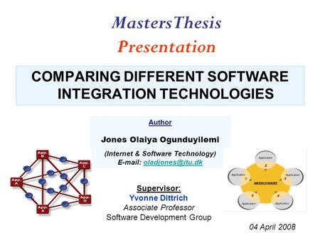 COMPARING DIFFERENT SOFTWARE INTEGRATION TECHNOLOGIES Author Jones Olaiya Ogunduyilemi (Internet & Software Technology)