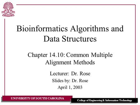 UNIVERSITY OF SOUTH CAROLINA College of Engineering & Information Technology Bioinformatics Algorithms and Data Structures Chapter 14.10: Common Multiple.