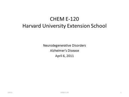CHEM E-120 Harvard University Extension School