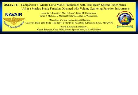 OS12A-141 Comparison of Monte Carlo Model Predictions with Tank Beam Spread Experiments Using a Maalox Phase Function Obtained with Volume Scattering Function.