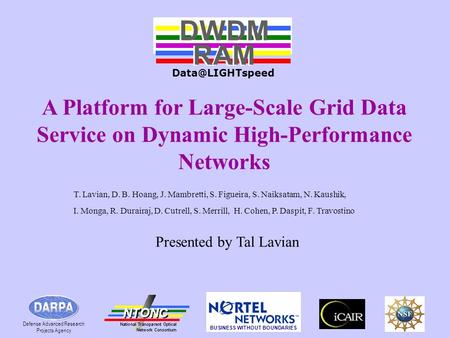 # 1 A Platform for Large-Scale Grid Data Service on Dynamic High-Performance Networks DWDM RAM DWDM RAM Defense Advanced Research Projects.