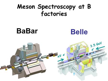 Meson Spectroscopy at B factories 8 GeV e - 3.5 GeV e + BaBar Belle.