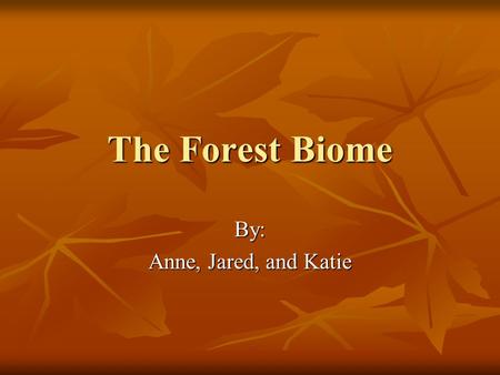 The Forest Biome By: Anne, Jared, and Katie. Overview Dominated by trees, the forest biome requires an abundance of soil water. Moist climates support.