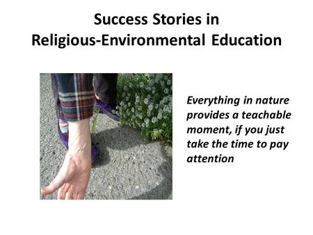 Success Stories in Religious-Environmental Education Everything in nature provides a teachable moment, if you just take the time to pay attention.