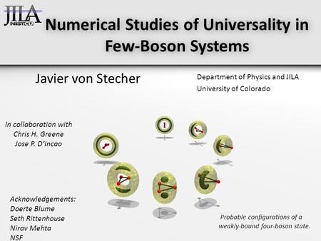 Numerical Studies of Universality in Few-Boson Systems Javier von Stecher Department of Physics and JILA University of Colorado Probable configurations.