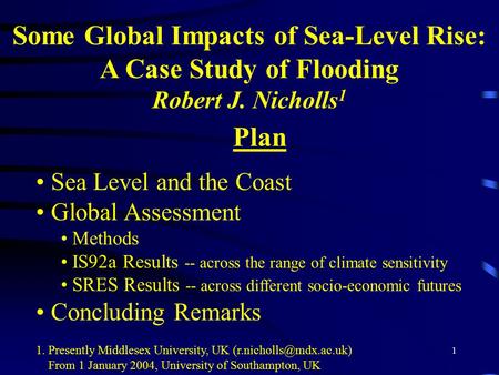 Some Global Impacts of Sea-Level Rise: A Case Study of Flooding