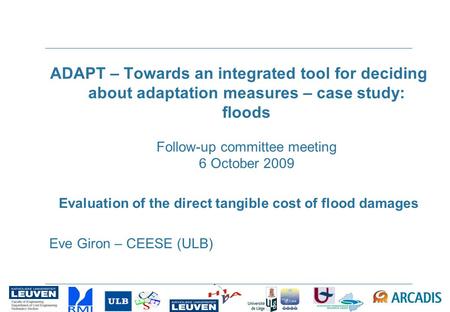 ADAPT – Towards an integrated tool for deciding about adaptation measures – case study: floods Follow-up committee meeting 6 October 2009 Evaluation of.