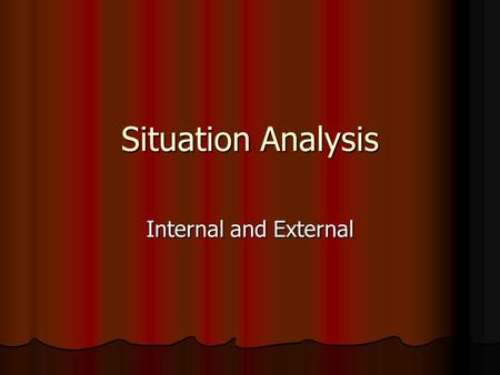 Situation Analysis Internal and External.