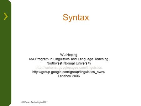 Syntax Wu Heping MA Program in Linguistics and Language Teaching