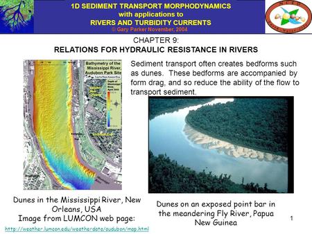 1D SEDIMENT TRANSPORT MORPHODYNAMICS with applications to RIVERS AND TURBIDITY CURRENTS © Gary Parker November, 2004 1 CHAPTER 9: RELATIONS FOR HYDRAULIC.