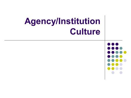 Agency/Institution Culture. Training Objectives: Identify why and how agency culture plays a role in misconduct Who is most vulnerable for involvement.