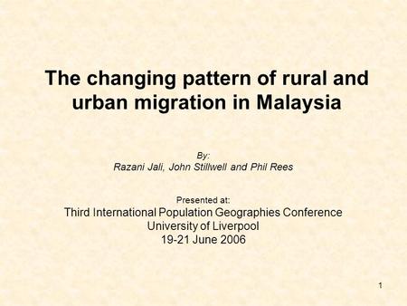 The changing pattern of rural and urban migration in Malaysia