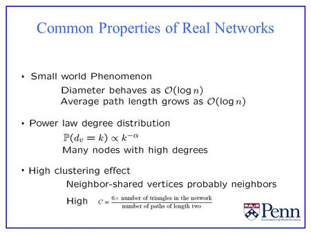 Common Properties of Real Networks. Erdős-Rényi Random Graphs.