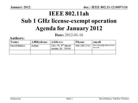 Month Year doc.: IEEE /0xxxr0 January 2012