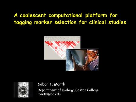 A coalescent computational platform for tagging marker selection for clinical studies Gabor T. Marth Department of Biology, Boston College