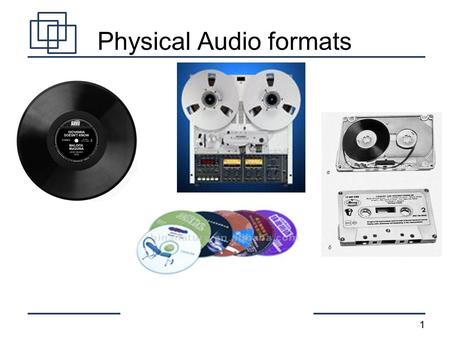 1 Physical Audio formats. 2 Digital Audio Formats Uncompressed (WAV)‏ Lossless compression (lossless WMA, FLAC)‏ Lossy compression (mp3, lossy WMA, AAC)‏