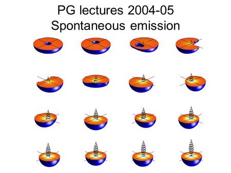 PG lectures 2004-05 Spontaneous emission. Outline Lectures 1-2 Introduction What is it? Why does it happen? Deriving the A coefficient. Full quantum description.