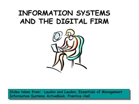 INFORMATION SYSTEMS AND THE DIGITAL FIRM Slides taken from: Laudon and Laudon, Essentials of Management Information Systems ActiveBook. Prentice-Hall.