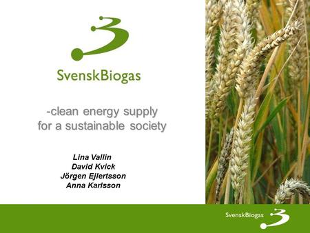 -clean energy supply for a sustainable society Lina Vallin David Kvick Jörgen Ejlertsson Anna Karlsson.