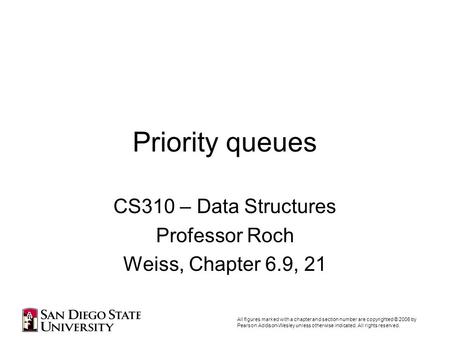 Priority queues CS310 – Data Structures Professor Roch Weiss, Chapter 6.9, 21 All figures marked with a chapter and section number are copyrighted © 2006.