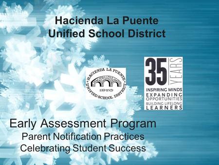 Hacienda La Puente Unified School District Early Assessment Program Parent Notification Practices Celebrating Student Success.