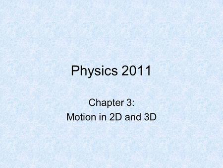 Physics 2011 Chapter 3: Motion in 2D and 3D. Describing Position in 3-Space A vector is used to establish the position of a particle of interest. The.