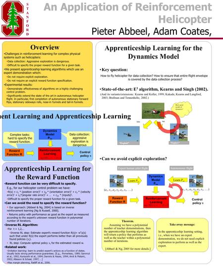 Apprenticeship Learning for the Dynamics Model Overview  Challenges in reinforcement learning for complex physical systems such as helicopters:  Data.