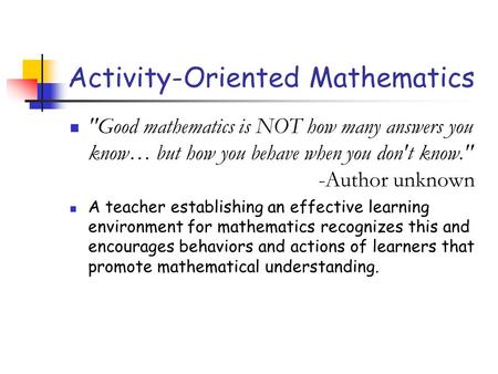 Activity-Oriented Mathematics