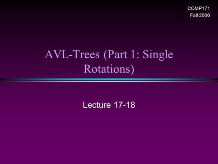 AVL-Trees (Part 1: Single Rotations) Lecture 17-18 COMP171 Fall 2006.