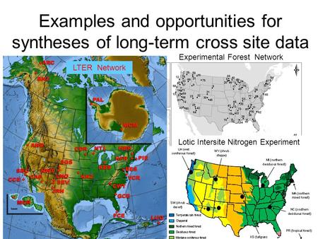 Examples and opportunities for syntheses of long-term cross site data LTER Network Experimental Forest Network Lotic Intersite Nitrogen Experiment.