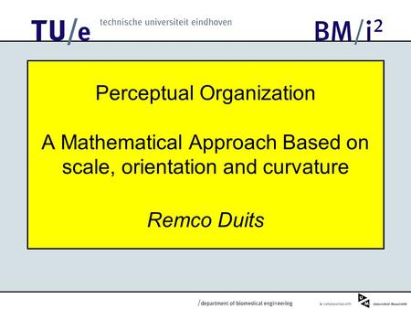 Perceptual Organization A Mathematical Approach Based on scale, orientation and curvature Remco Duits.