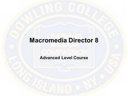 Macromedia Director 8 Advanced Level Course. Script Basics Lingo can be used to offer your users navigational control of the order of the scenes of your.