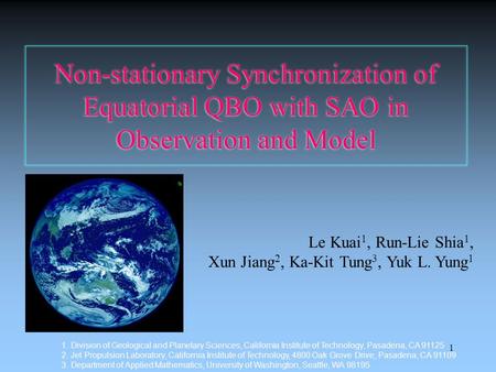 1 Non-stationary Synchronization of Equatorial QBO with SAO in Observation and Model 1. Division of Geological and Planetary Sciences, California Institute.