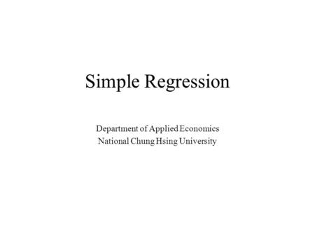 Department of Applied Economics National Chung Hsing University