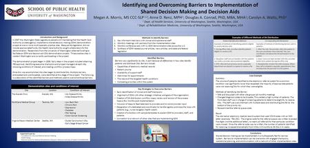 Identifying and Overcoming Barriers to Implementation of Shared Decision Making and Decision Aids Megan A. Morris, MS CCC-SLP 1,2 ; Anne D. Renz, MPH 1.