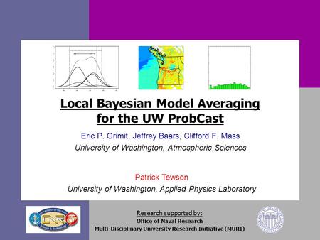 Patrick Tewson University of Washington, Applied Physics Laboratory Local Bayesian Model Averaging for the UW ProbCast Eric P. Grimit, Jeffrey Baars, Clifford.