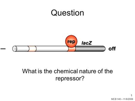 MCB 140 – 11/8/2006 1 Question What is the chemical nature of the repressor?