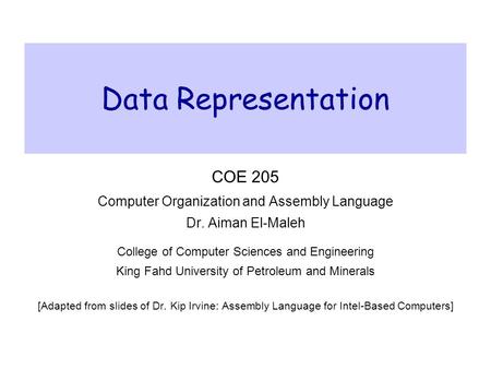 Data Representation COE 205