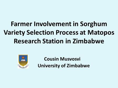 Farmer Involvement in Sorghum Variety Selection Process at Matopos Research Station in Zimbabwe Cousin Musvosvi University of Zimbabwe.