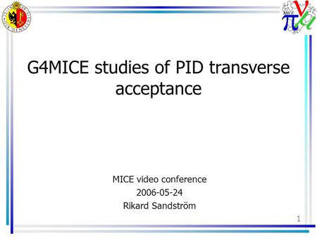 1 G4MICE studies of PID transverse acceptance MICE video conference 2006-05-24 Rikard Sandström.